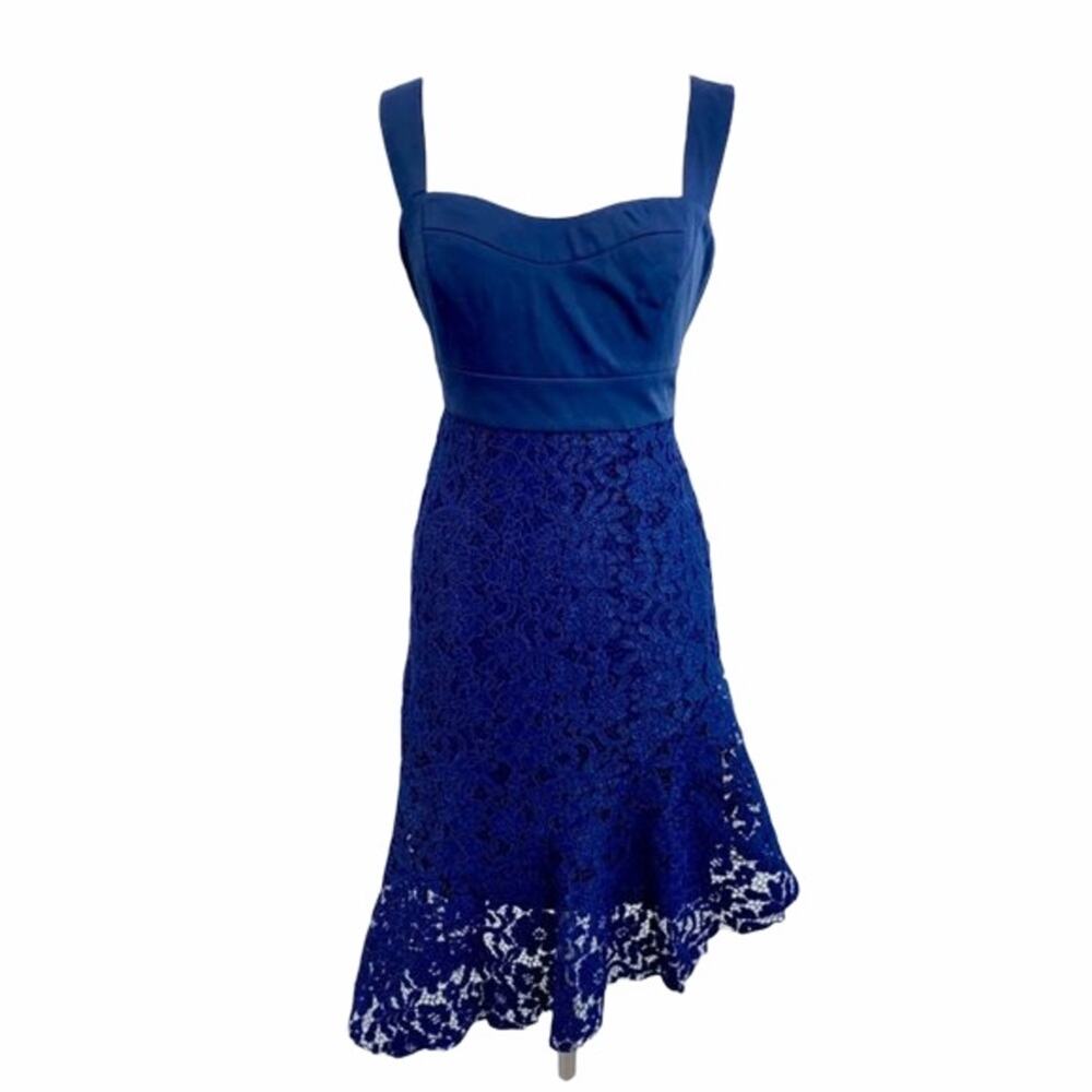 FOXIEDOX blue lace asymmetrical hem dress
